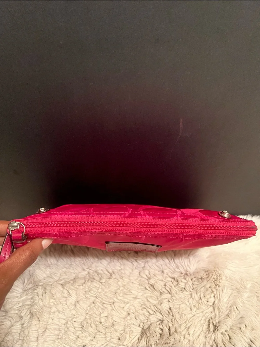 Coach Hot Pink Signature Getaway Nylon Cosmetic Pouch